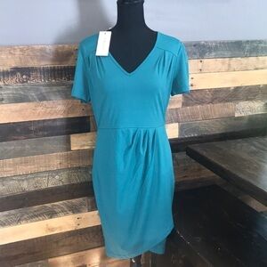 NWT Navins | Women's Midi Rouched V-Neck Dress, M, Teal